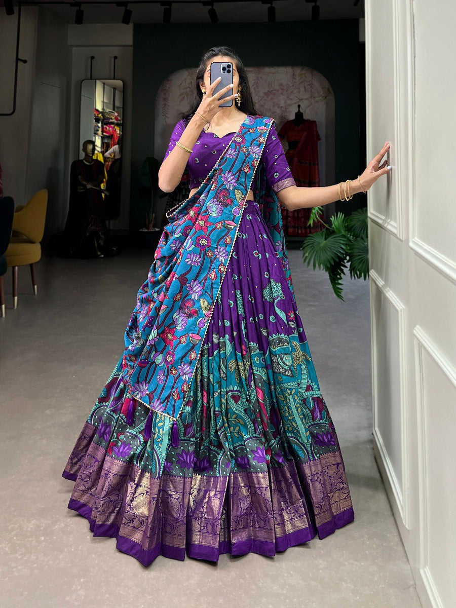 Pure Dolla Silk Chaniya Choli with Vibrant Foil Print & Contrast Dupatta