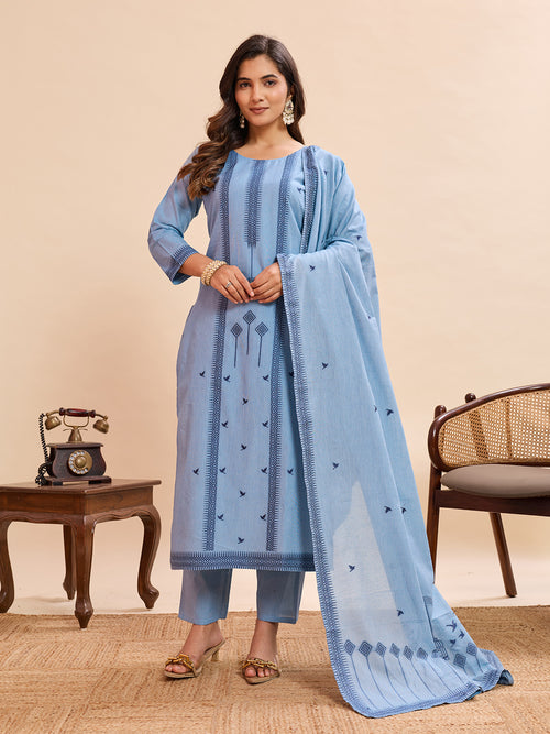 Pure Cotton Jacquard Work Kurti Pant Set with Dupatta