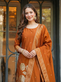 Elegant Rust Orange Art Silk Jacquard Suit Set with Dupatta | Festive Ethnic Wear for Women
