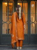 Elegant Rust Orange Art Silk Jacquard Suit Set with Dupatta | Festive Ethnic Wear for Women