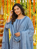 Pure Cotton Jacquard Work Kurti Pant Set with Dupatta