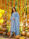 Pure Cotton Jacquard Work Kurti Pant Set with Dupatta