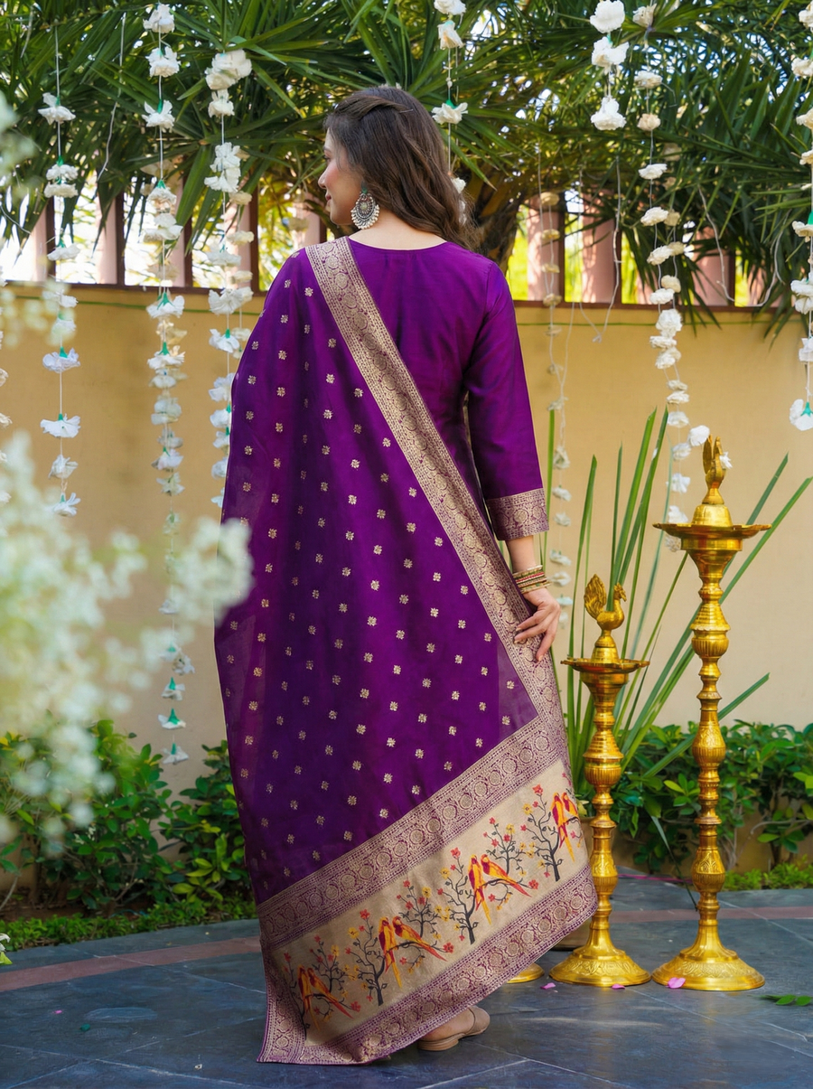 Art Silk Jacquard Designer Kurti Pant Set with Rich Dupatta