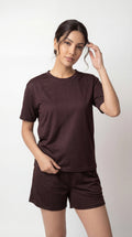 Ultra Soft Women’s Night Suit Set – Comfortable Half Sleeve T-Shirt & Shorts (Brown Lounge Sleepwear)