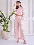 Trendy Pink Co-ord Set for Women | Crop Top & Wide Leg Pants Set