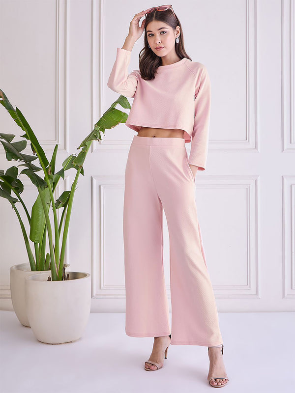 Trendy Pink Co-ord Set for Women | Crop Top & Wide Leg Pants Set