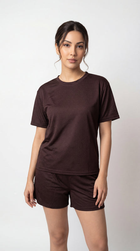 Ultra Soft Women’s Night Suit Set – Comfortable Half Sleeve T-Shirt & Shorts (Brown Lounge Sleepwear)