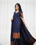Elegant Navy Blue Silk Kurta Set with Zari Work & Dupatta | Festive Ethnic Wear for Women