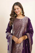 Luxury Purple Art Silk Jacquard Suit Set with Dupatta | Designer Ethnic Wear for Women