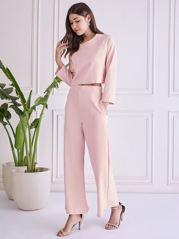 Trendy Pink Co-ord Set for Women | Crop Top & Wide Leg Pants Set