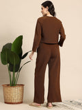 Elegant Brown Co-ord Set for Women | Full Sleeve Top & Wide Leg Pants