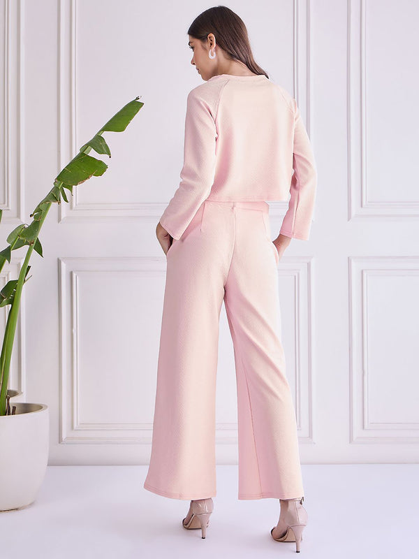 Trendy Pink Co-ord Set for Women | Crop Top & Wide Leg Pants Set