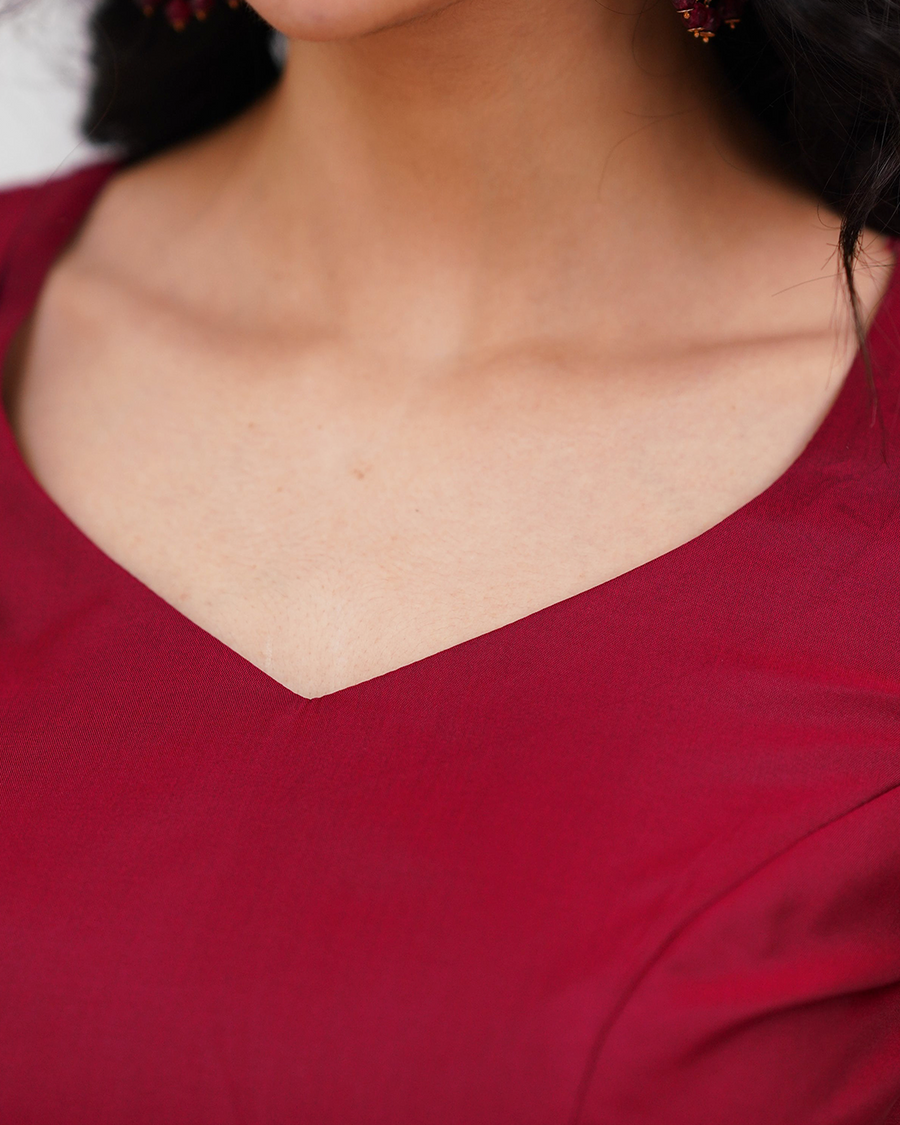 Elegant Maroon Silk Kurta Set with Zari Work & Dupatta | Festive Ethnic Wear for Women
