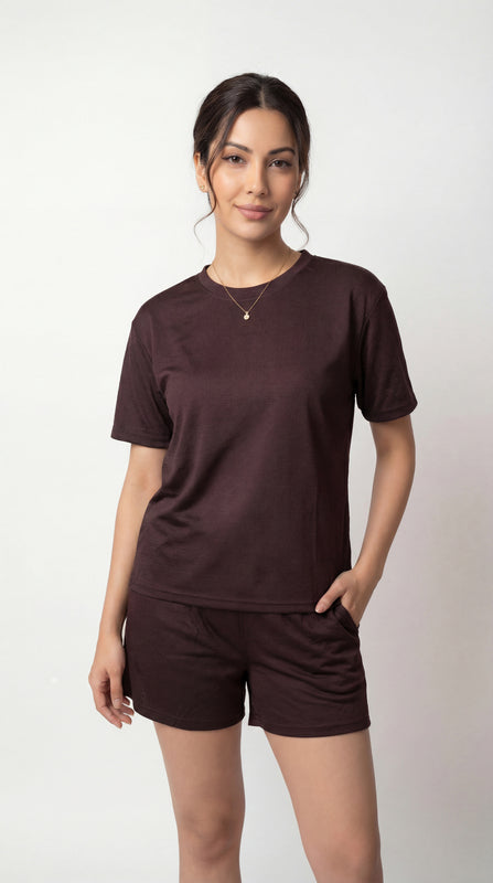Ultra Soft Women’s Night Suit Set – Comfortable Half Sleeve T-Shirt & Shorts (Brown Lounge Sleepwear)