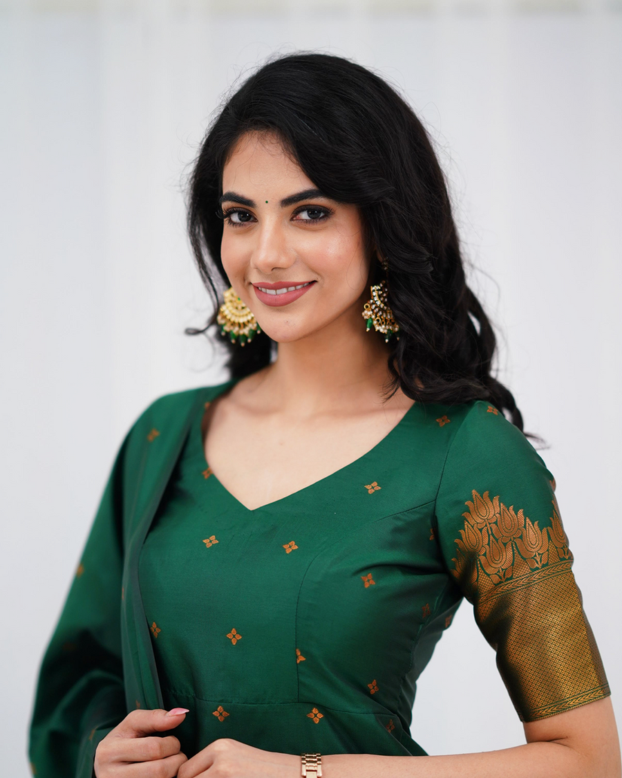 Elegant Green Silk Kurta Set with Zari Work & Dupatta | Festive Ethnic Wear for Women
