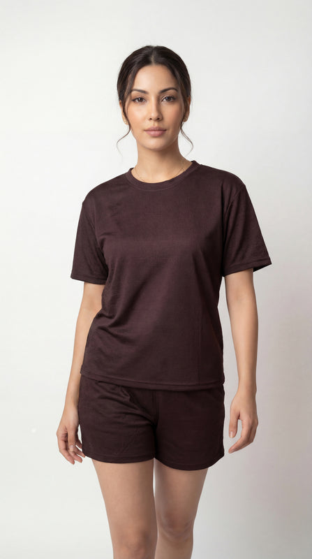 Ultra Soft Women’s Night Suit Set – Comfortable Half Sleeve T-Shirt & Shorts (Brown Lounge Sleepwear)
