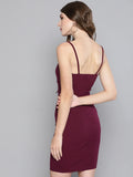 Women’s Burgundy Bodycon Mini Dress – Elegant Sleeveless Spaghetti Strap Ruched Party Wear
