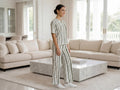 Trendy Women’s Printed Co-Ord Set – Half Sleeve Top & Wide Leg Pants (Green & White Striped Lounge Wear Set)