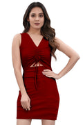 Elegant Red Mini Dress for Women | Sleeveless V-Neck Bodycon Fit