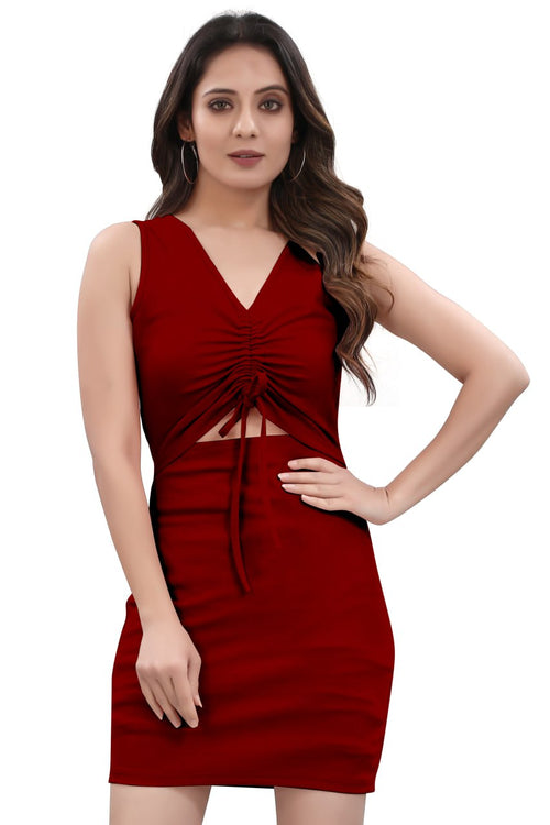 Elegant Red Mini Dress for Women | Sleeveless V-Neck Bodycon Fit