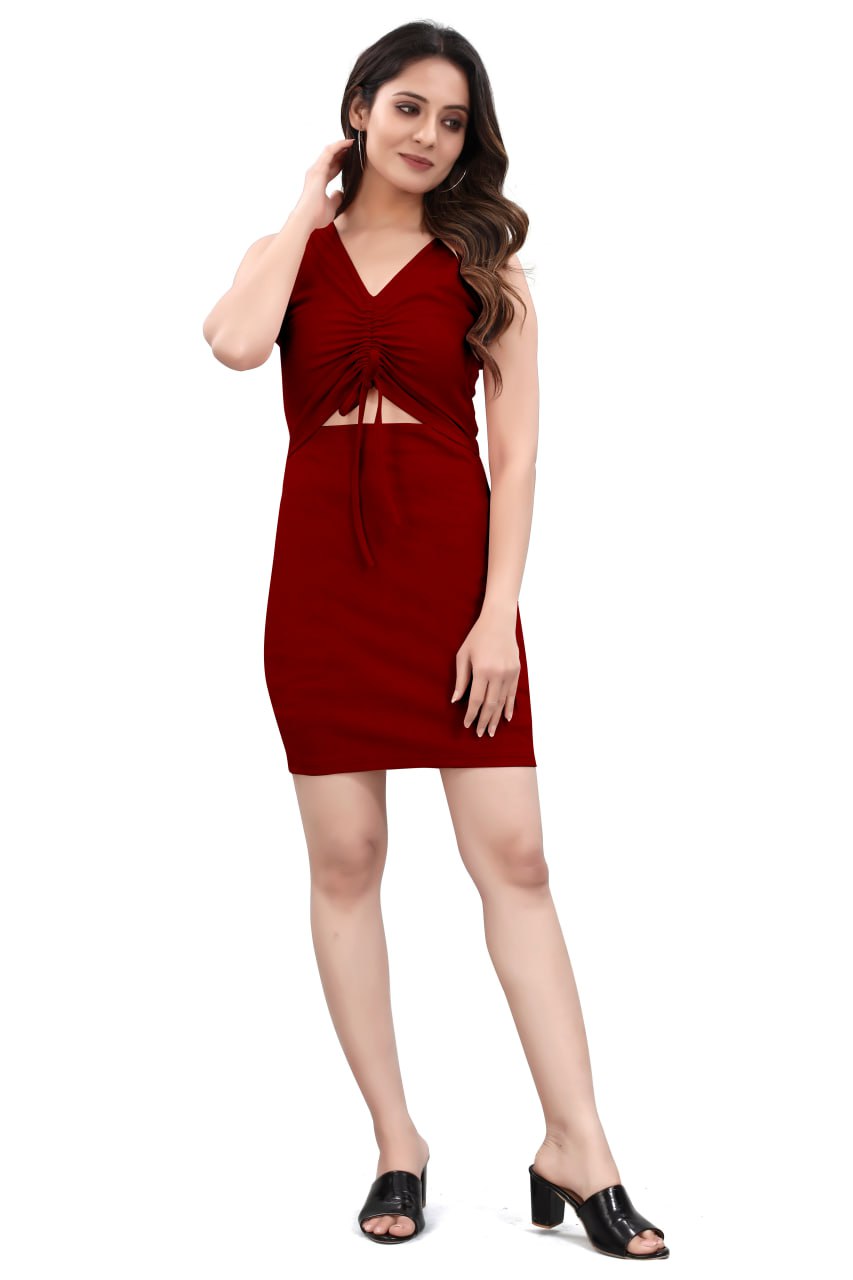 Elegant Red Mini Dress for Women | Sleeveless V-Neck Bodycon Fit