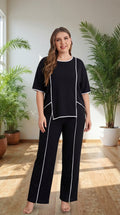 Premium Comfort Co-Ord Set for Women – Stylish Relaxed Fit Top & Straight Pants (Black with Contrast Piping)