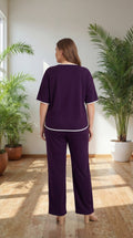 Premium Comfort Co-Ord Set for Women – Stylish Relaxed Fit Top & Straight Pants (Wine with Contrast Piping)