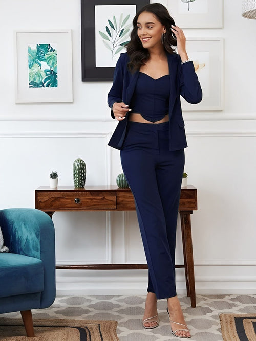 Elegant Blue Pantsuit Set for Women | Premium Formal Co-ord Outfit