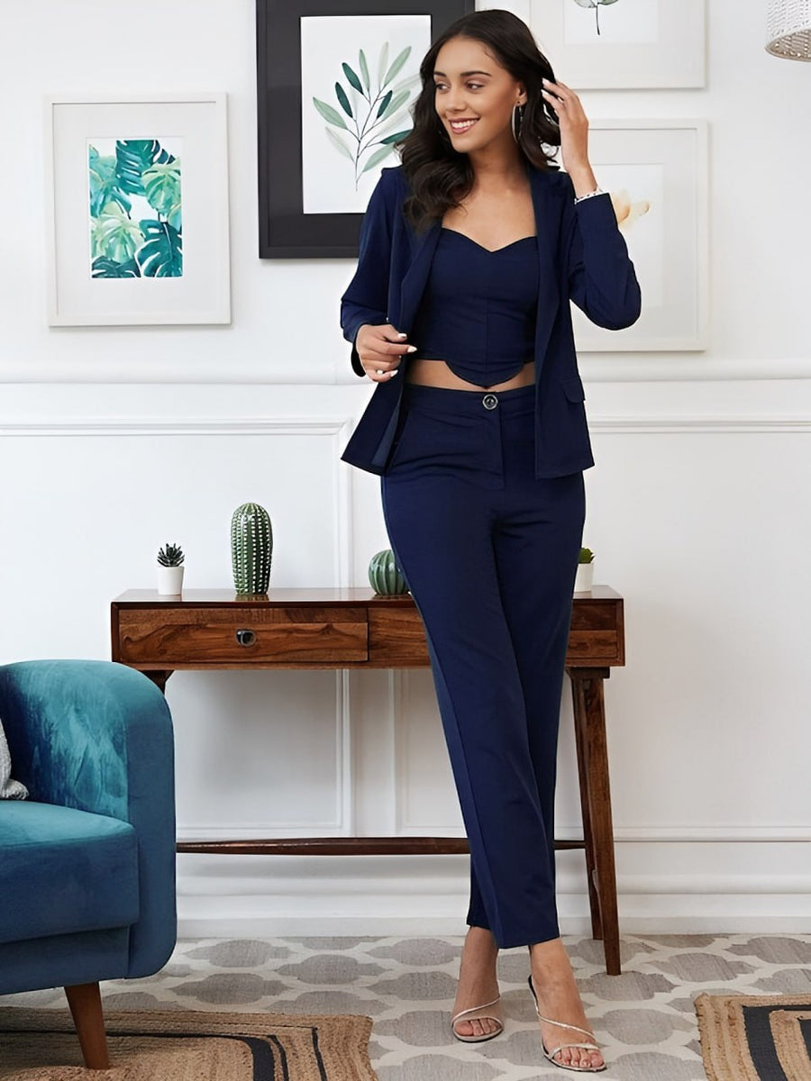 Elegant Blue Pantsuit Set for Women | Premium Formal Co-ord Outfit