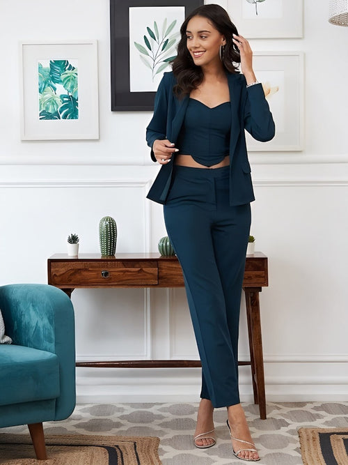 Trendy Teal Pantsuit Set | Women’s Stylish Formal Co-ord Wear