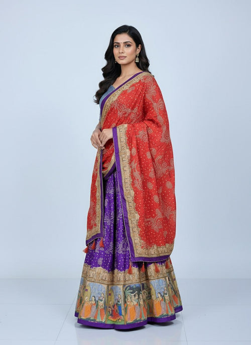 Royal Red & Purple Dola Silk Digital Print Lehenga Choli with Dupatta | Wedding & Festive Designer Lehenga Set