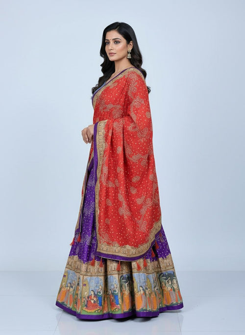 Royal Red & Purple Dola Silk Digital Print Lehenga Choli with Dupatta | Wedding & Festive Designer Lehenga Set