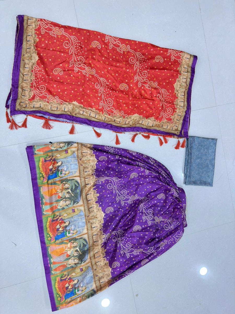 Royal Red & Purple Dola Silk Digital Print Lehenga Choli with Dupatta | Wedding & Festive Designer Lehenga Set