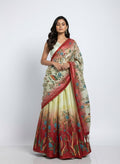 Designer Cream & Red Dola Silk Digital Print Lehenga Choli with Dupatta | Elegant Festive & Wedding Wear Lehenga Set
