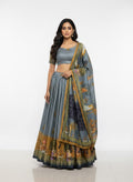 Grey Dola Silk Lehenga Choli Set | Digital Print Dupatta | Navratri Garba Outfit Women | Indian Wedding Festive Ethnic Wear