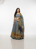 Grey Dola Silk Lehenga Choli Set | Digital Print Dupatta | Navratri Garba Outfit Women | Indian Wedding Festive Ethnic Wear