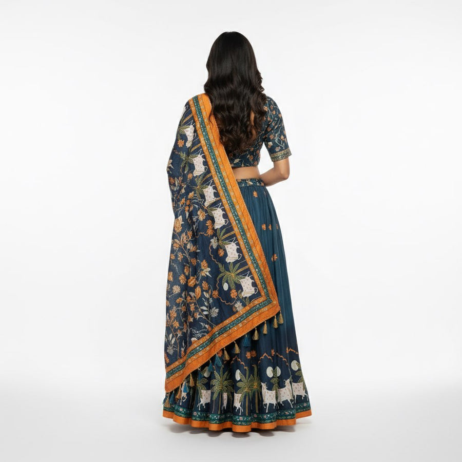 Teal Blue Dola Silk Lehenga Choli with Printed Dupatta, Indian Wedding Lehenga, Designer Ethnic Wear for Women, Festive Lehenga Set