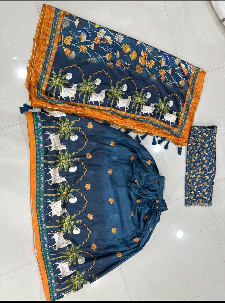 Teal Blue Dola Silk Lehenga Choli with Printed Dupatta, Indian Wedding Lehenga, Designer Ethnic Wear for Women, Festive Lehenga Set