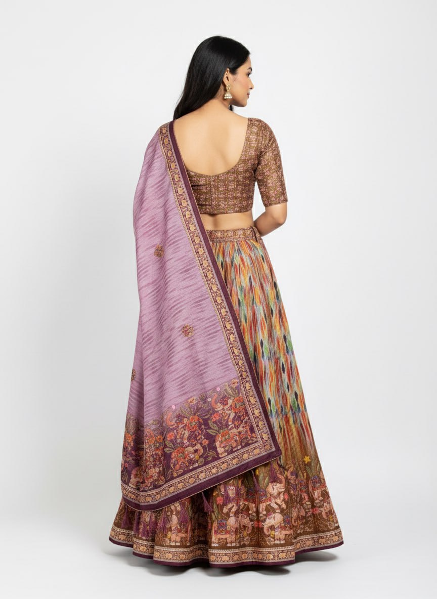 Purple Dola Silk Lehenga Choli Set | Printed Dupatta | Navratri Garba Outfit Women | Indian Wedding Festive Ethnic Wear