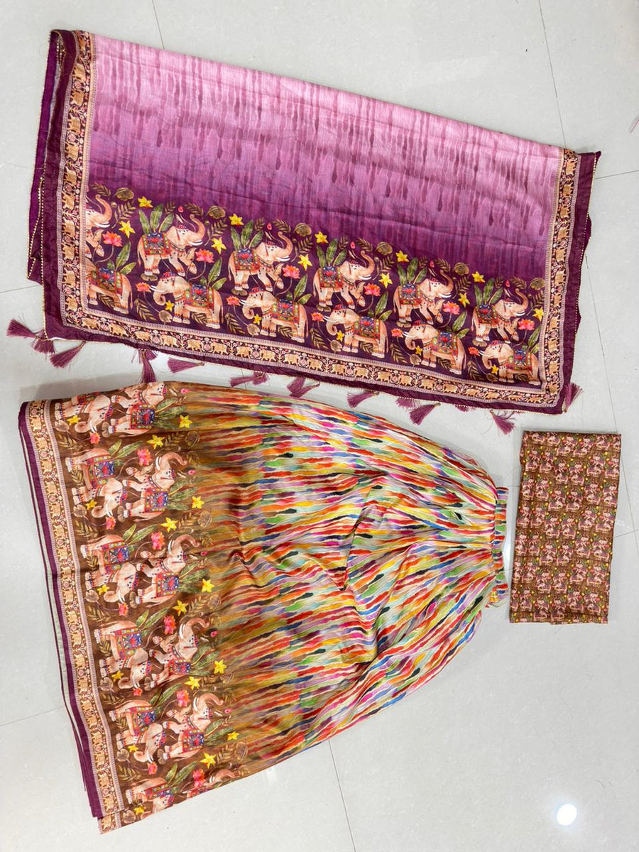 Purple Dola Silk Lehenga Choli Set | Printed Dupatta | Navratri Garba Outfit Women | Indian Wedding Festive Ethnic Wear
