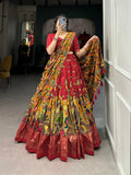 Red Dolla Silk Lehenga Choli Set | Foil Print Chaniya Choli | Navratri Garba Dress for Women | Indian Festive Wear