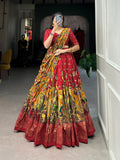 Red Dolla Silk Lehenga Choli Set | Foil Print Chaniya Choli | Navratri Garba Dress for Women | Indian Festive Wear