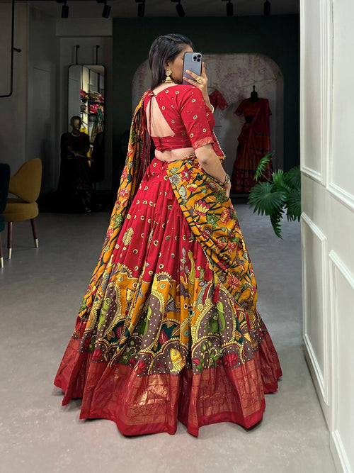 Elegant Red Pure Dolla Silk Chaniya Choli with Foil Print & Heavy Flair – Festive Special Lehenga Set 💃🔥