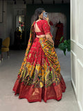 Red Dolla Silk Lehenga Choli Set | Foil Print Chaniya Choli | Navratri Garba Dress for Women | Indian Festive Wear
