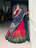 Rani Pink Lehenga Choli Set with Dark Green Dupatta | Navratri Chaniya Choli | Traditional Printed Garba Outfit | Indian Festive Wear