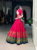 Rani Pink Lehenga Choli Set with Dark Green Dupatta | Navratri Chaniya Choli | Traditional Printed Garba Outfit | Indian Festive Wear