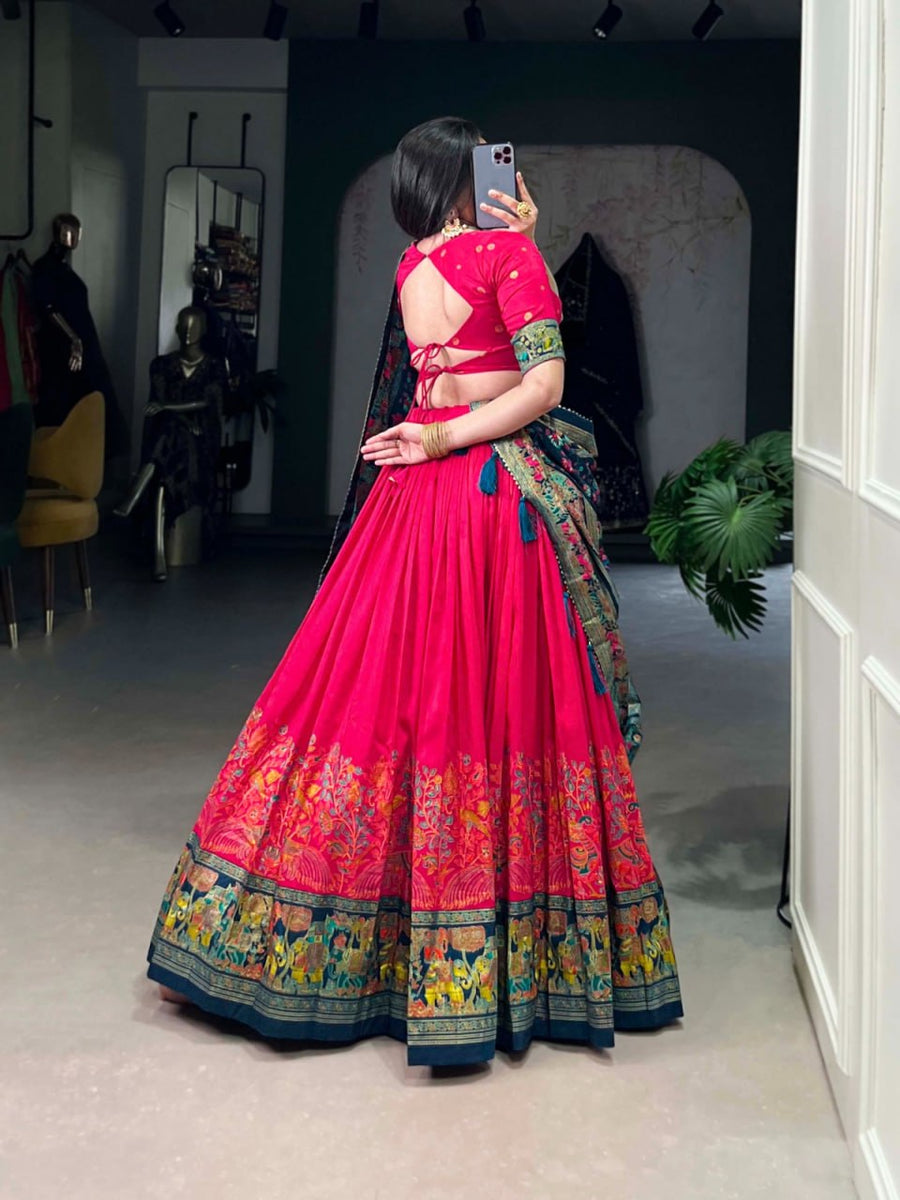 Rani Pink Lehenga Choli Set with Dark Green Dupatta | Navratri Chaniya Choli | Traditional Printed Garba Outfit | Indian Festive Wear