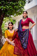 Red & Navy Blue Lehenga Choli Set in Pure Dolla Silk | Navratri Chaniya Choli | Garba Outfit for Women | Foil Print Festive Ethnic Wear