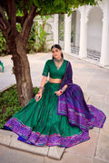 Green Purple Dolla Silk Lehenga Choli Set | Foil Print Ethnic Festive Wear