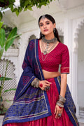 Red & Navy Blue Lehenga Choli Set in Pure Dolla Silk | Navratri Chaniya Choli | Garba Outfit for Women | Foil Print Festive Ethnic Wear